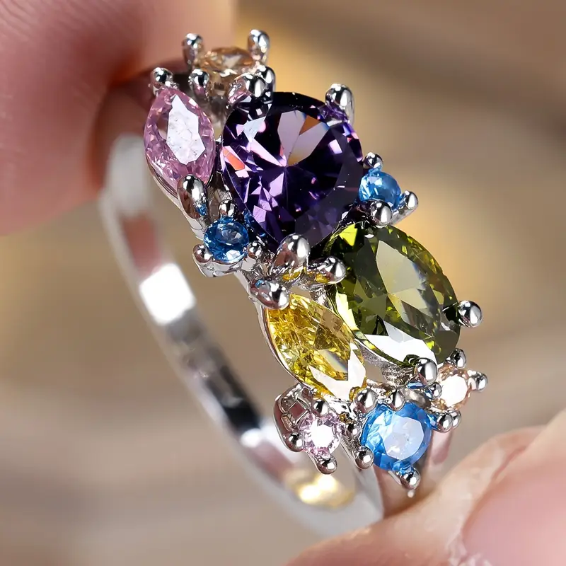 Alannah™ | Cincin Perak Retro dengan Kristal Berwarna
